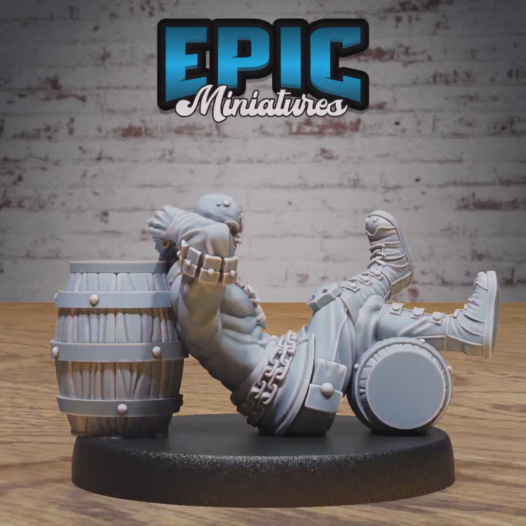 Slave Merchant (Medium)| Premium DnD Miniatures | High Quality Resin | D&D RPG | EPIC | Villager, Security Guard, Sleeping, Relaxing Barrel