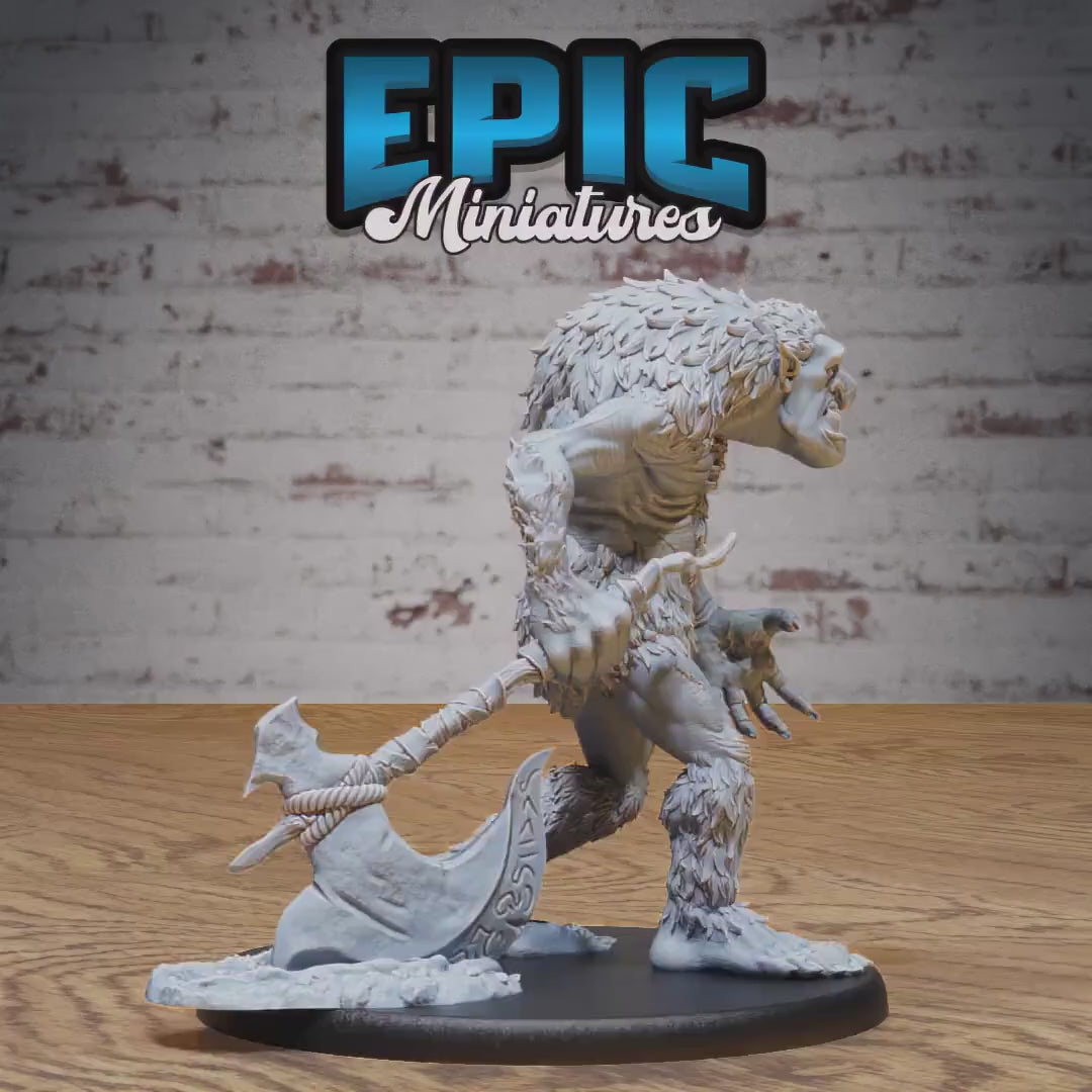 Grendel Walking (Large) | Premium DnD Miniatures | High Quality Resin | D&D RPG | EPIC | Ice Giant, Troll, Hairy, Axe, Snow, Fiend, Evil