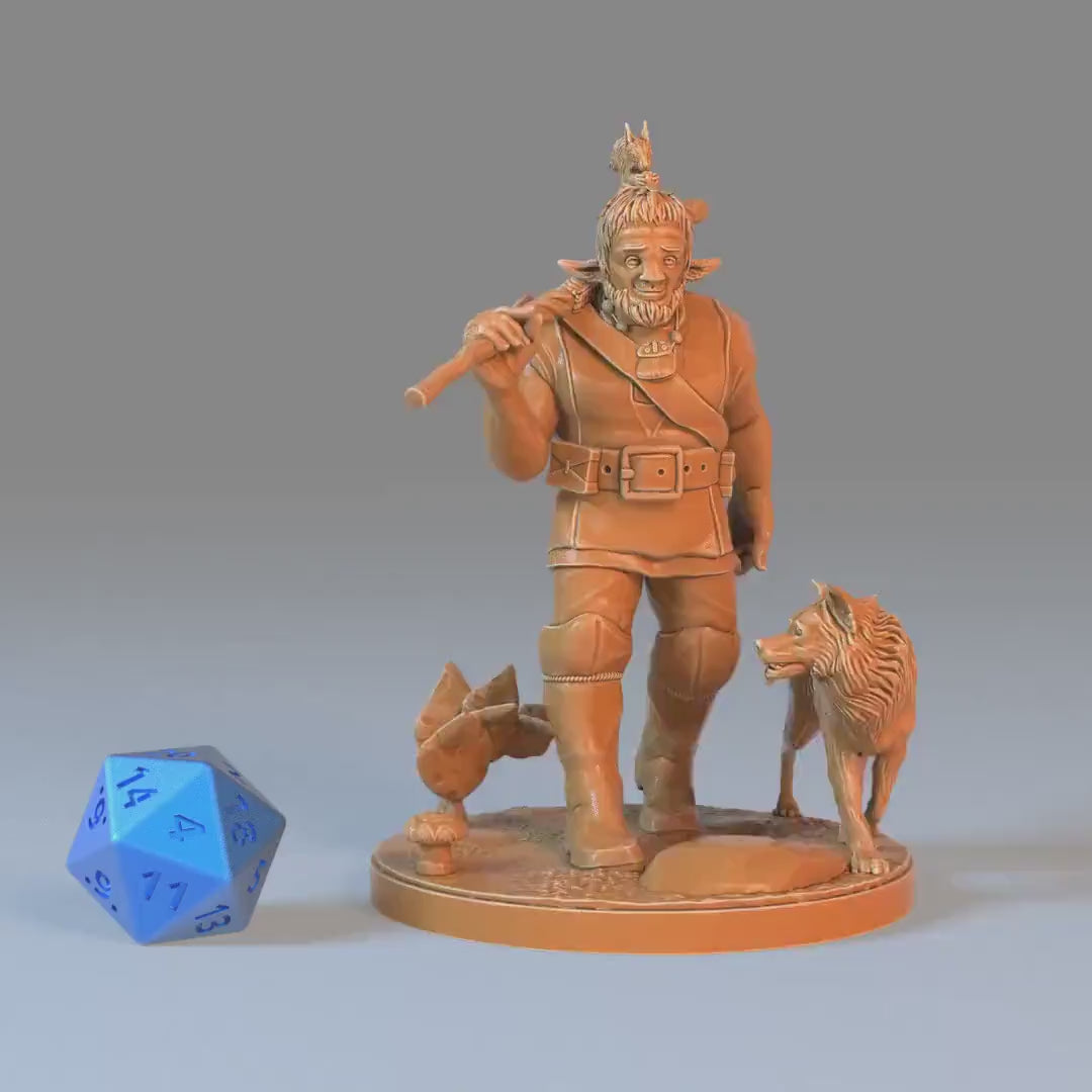 Firbolg Druid (Medium) | Premium DnD Minis with High Quality Resin | EPIC | 28mm | Male, Druid, Wolf, Dog, Companion, Giant-kin, Lawful