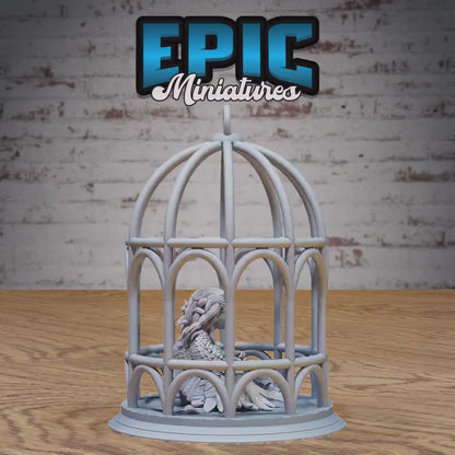 Captured Harpy (Medium) | Premium DnD Miniatures | High Quality Resin | D&D RPG | EPIC | Monstrous Humanoid Winged Creature, Caged Harpies