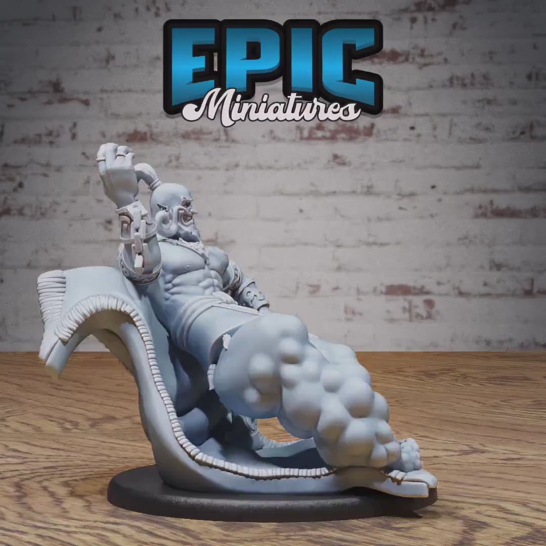 Grinning Djinn (Large) | Premium DnD Minis High Quality Resin Miniature | Male, Genie, Lamp, Lounge, Cloud, Lightning Bolt, Magic, Monster